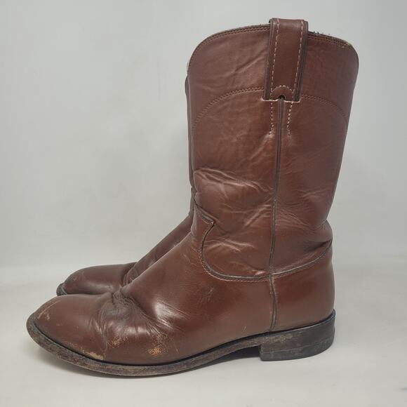 Vintage Justin Boots 9EE Brown Leather Western Cowboy Rodeo Ranch USA 3404 Roper - Picture 5 of 13